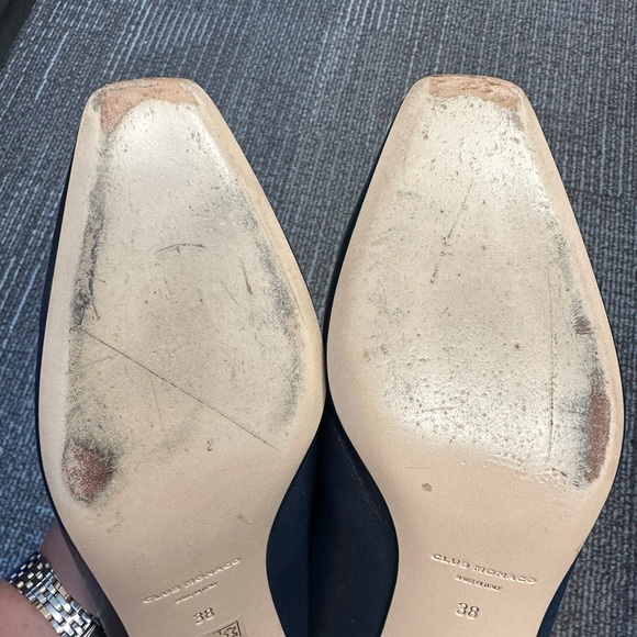 Club Monaco Aveena Block Heel Leather Mules Navy size 38 or 8 - Picture 9 of 13